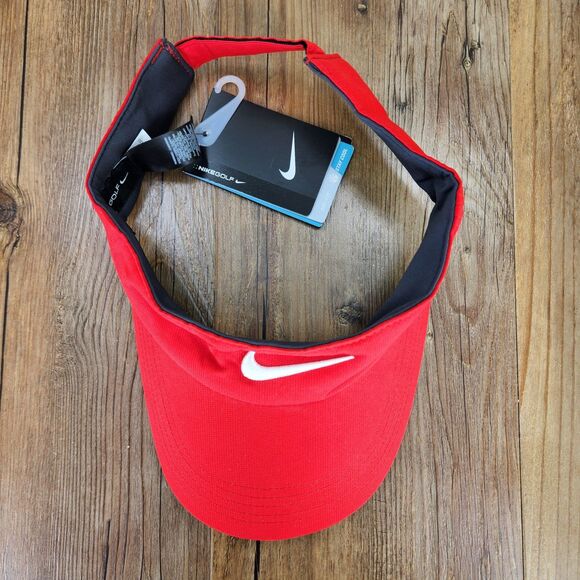 Nike Golf Dri-Fit Adult Strapback Visor Red White Swoosh Tennis Sports Athletic - Picture 7 of 14